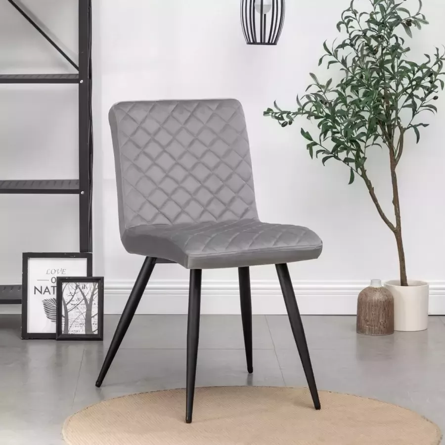 IN-HOME Eetkamerstoelen Bastion Grijs Metaalpoot Fluweel Velvet eetstoel