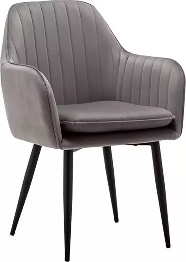 IN-HOME XL Eetkamerstoel met armleuning Dali Velvet Grijs Metaalpoot Fluweel Set van 6