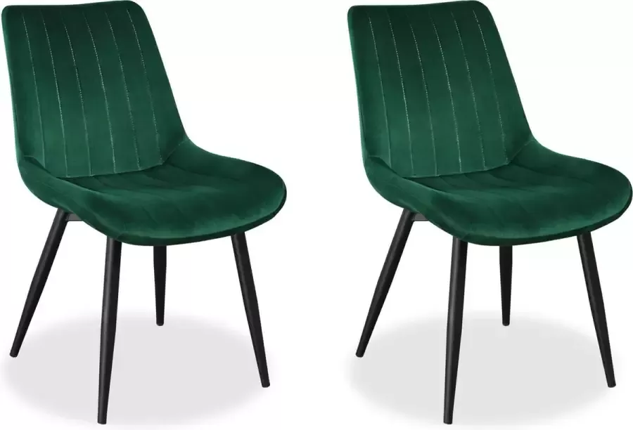 IN-HOMEXL IN-HOME Eetkamerstoelen Set van 2 Loui Groen Metaalpoot Fluweel Velvet eetstoel