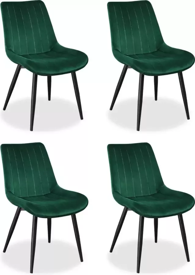 IN-HOMEXL IN-HOME Eetkamerstoelen Set van 4 Loui Groen Metaalpoot Fluweel Velvet eetstoel