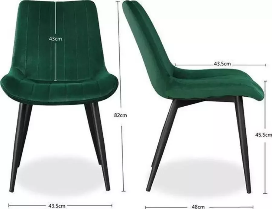 IN-HOMEXL IN-HOME Eetkamerstoelen Set van 8 Loui Groen Metaalpoot Fluweel Velvet eetstoel