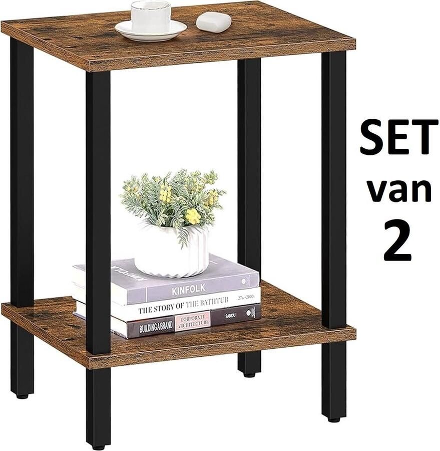 IN-HOMEXL IN.HOMEXL Umbria Set van 2 Luxe Bijzettafels – Compact & Stijlvol – Nachtkastje Side Table Salontafel – 2 Lagen Opbergruimte – Voor Woonkamer & Slaapkamer Bruin 38x30x55cm