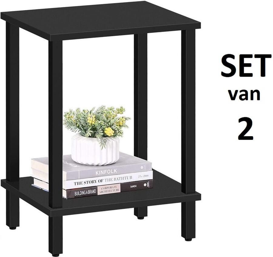 IN-HOMEXL IN.HOMEXL Umbria Set van 2 Luxe Bijzettafels – Compact & Stijlvol – Nachtkastje Side Table Salontafel – 2 Lagen Opbergruimte – Voor Woonkamer & Slaapkamer Zwart 38x30x55cm