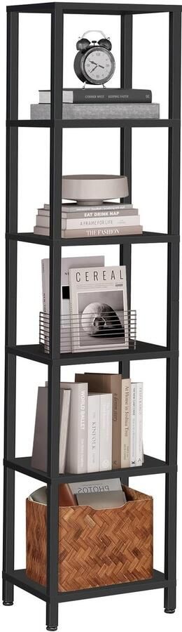 IN-HOMEXL IN.HOMEXL Zents Boekenkast Moderne Industriële Boekenkast Vrijstaand 5-Laags Opbergrek 5 Lagen Zwart 39 x 30 x 187 cm - Foto 2