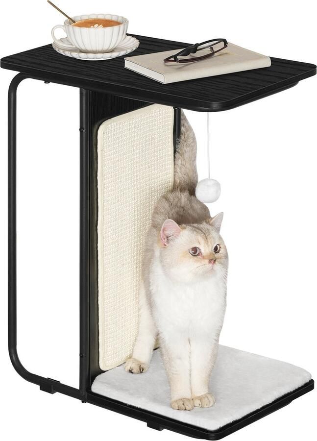 IN-HOMEXL IN.HOMEXL All-In-One Bijzettafel Aldovie Bijzettafel Kattentafel Bijzettafel metaal met hout Zwart 30x50x61cm