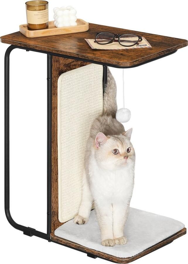 IN-HOMEXL IN.HOMEXL All-In-One Bijzettafel Ellja Bijzettafel Kattentafel Bijzettafel metaal met hout Bruin 30x50x61cm