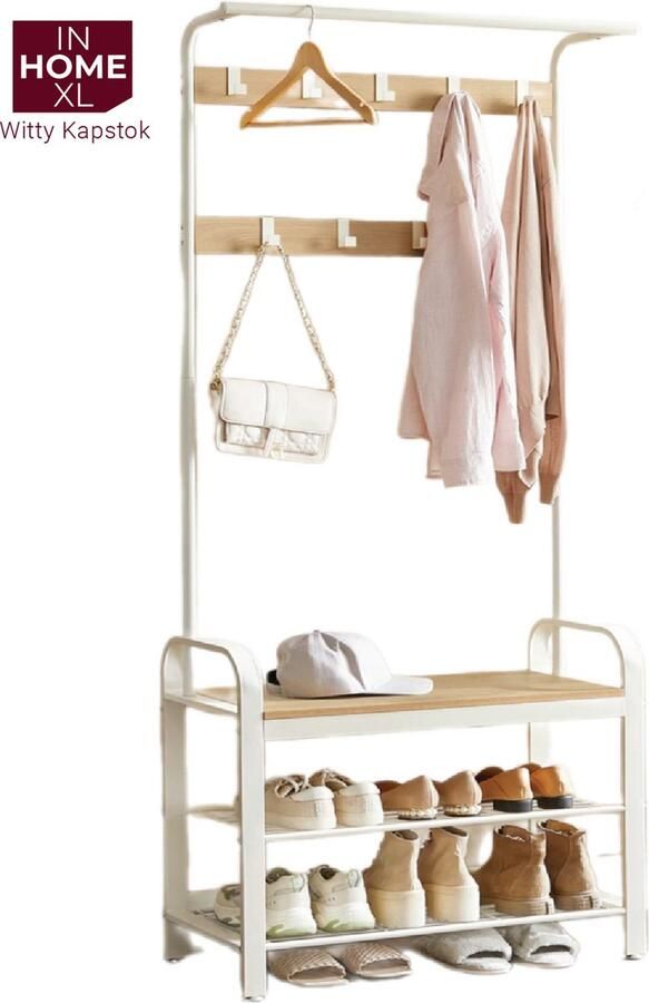 IN-HOMEXL IN.HOMEXL Kapstok Garderoberek Schoenenrek Opbergrek Wit 72x34x183cm Witty