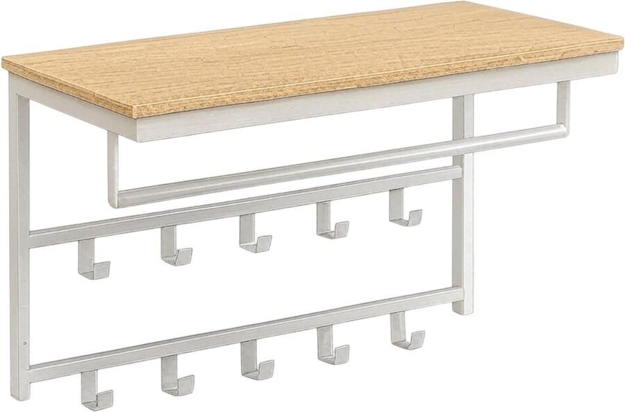 IN-HOMEXL IN.HOMEXL Ramon Kapstokken- Kapstok voor Kledinghangers Industrieel Wit met Zwarte Haken 60x30x42cm 10 Haken Wit - Foto 2