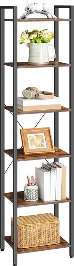 IN-HOMEXL IN.HOMEXL Zents Boekenkast Staand Rek met 6 niveaus Kantoorplank Open Planken Voor Kantoor Woonkamer Slaapkamer kinderkamer keuken 40 x 30 x 187 5 cm Vintage Bruin Zwart - Foto 2