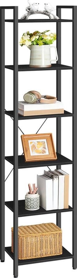 IN-HOMEXL IN.HOMEXL Zents Boekenkast Moderne Industriële Boekenkast Vrijstaand 5-Laags Opbergrek 5 Lagen Zwart 39 x 30 x 187 cm - Foto 3