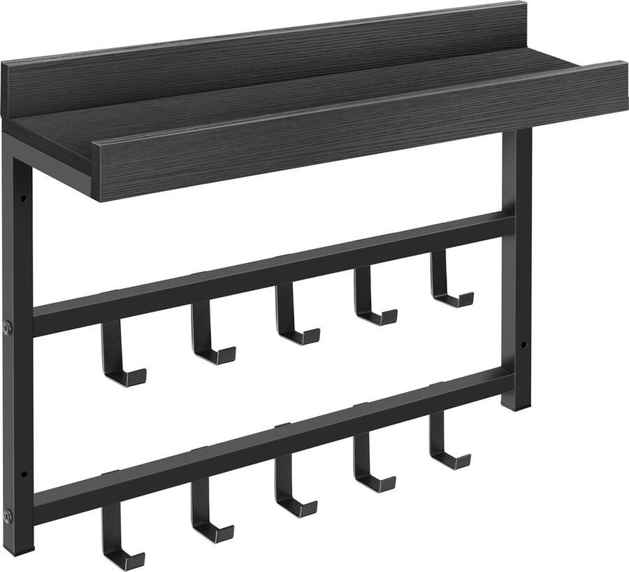 IN-HOMEXL IN.HOMEXL Kapstok Wandkapstok Kapstokken voor Kledinghangers Zwart 10 Zwarte Haken Tridente 60.5x15x45 cm