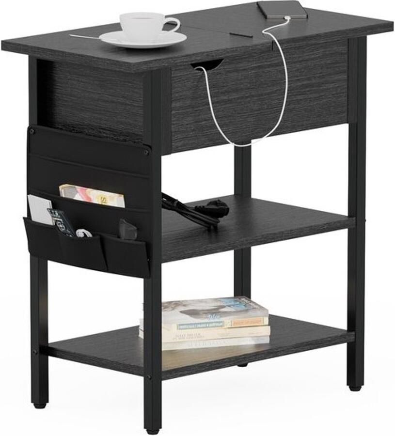 IN-HOMEXL IN.HOMEXL Bijzettafel Multifunctionele Bijzettafel met Oplaadstation en Opbergruimte Industrieel en Vintage Design Jenna v3 Zwart