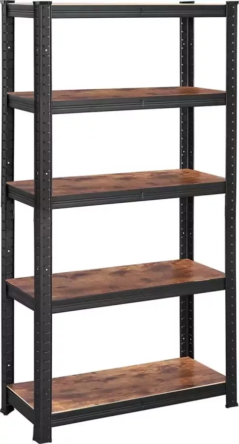 IN-HOMEXL IN.HOMEXL Ackerman Stellingkast Opbergrek 5 Planken 875 kg Draagkracht 180 x 90 x 40 cm Metaal MDF RVS Zwart