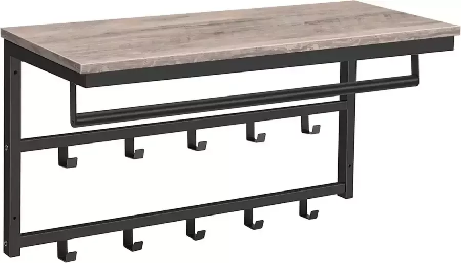 IN-HOMEXL Kapstokken Kapstok met Haken voor Kledinghangers Industrieel Honingbruin met Zwarte Haken -IN.HOMEXL – Alexander 60x30x42cm 10 Haken