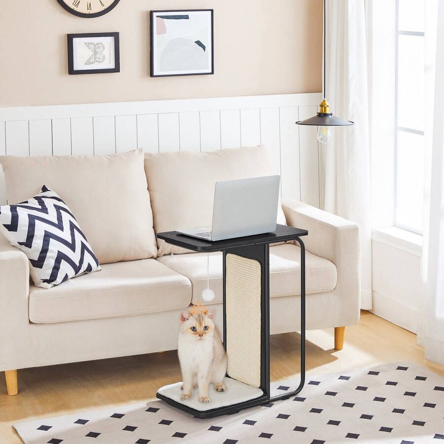 IN-HOMEXL IN.HOMEXL All-In-One Bijzettafel Aldovie Bijzettafel Kattentafel Bijzettafel metaal met hout Zwart 30x50x61cm - Foto 2