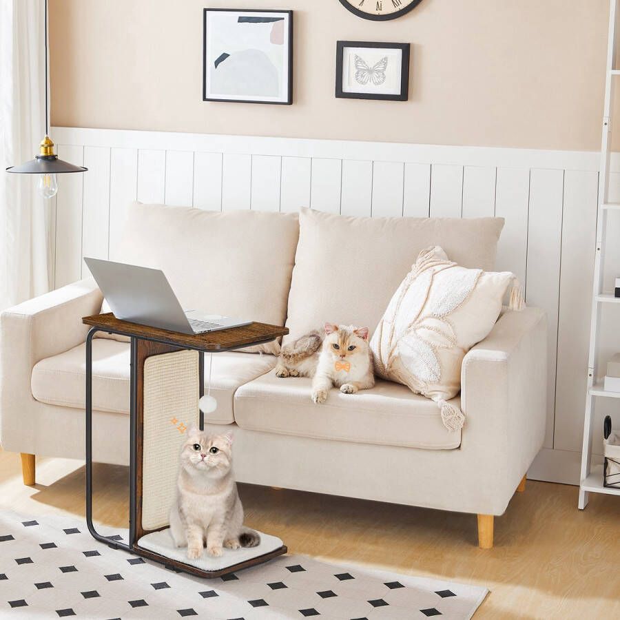 IN-HOMEXL IN.HOMEXL All-In-One Bijzettafel Ellja Bijzettafel Kattentafel Bijzettafel metaal met hout Bruin 30x50x61cm - Foto 2