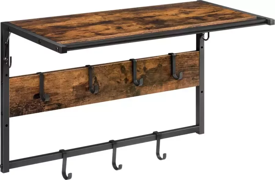 IN-HOMEXL IN.HOMEXL Bianca Kapstokken Kapstok voor Kledinghangers Industrieel Vintage Bruin met Zwarte Haken 63x30x39cm 9 Haken