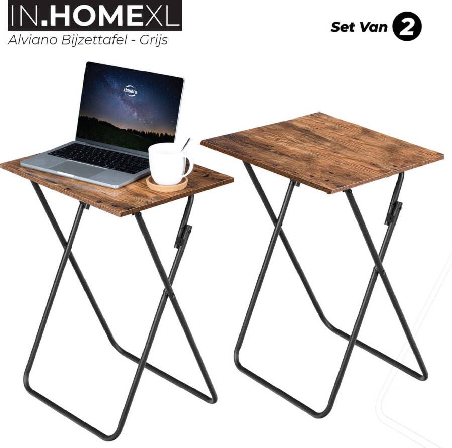IN-HOMEXL IN.HOMEXL Bijzettafel metaal met hout Bijzettafel set van 2 Bruin 65cm x 48cm x 35 cm Alviano