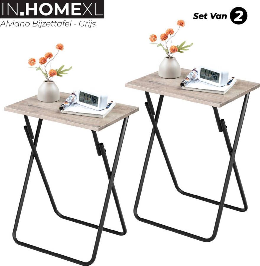 IN-HOMEXL IN.HOMEXL Bijzettafel metaal met hout Bijzettafel set van 2 Grijs- 65cm x 48cm x 35 cm Alviano - Foto 2