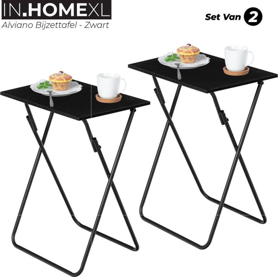 IN-HOMEXL IN.HOMEXL Bijzettafel metaal met hout Bijzettafel set van 2 Zwart 65cm x 48cm x 35 cm Alviano