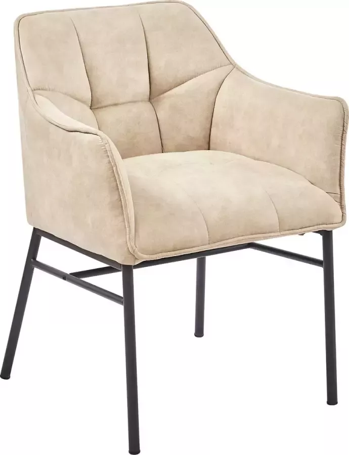 IN-HOMEXL IN.HOMEXL Darcell Beige Eetkamerstoel met armleuning Kunstleer Stoel Eetstoelen Microvezel Eetkamerstoel Metaalpoot Kunstleer Stoelen Beige Eetkamerstoel