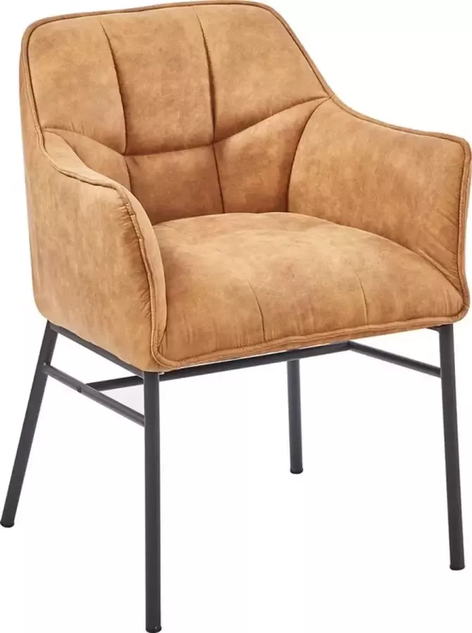 IN-HOMEXL IN.HOMEXL Darcell Cognac Eetkamerstoel met armleuning Kunstleer Stoel Eetstoelen Microvezel Eetkamerstoel Metaalpoot Kunstleer Stoelen Cognac Eetkamerstoel