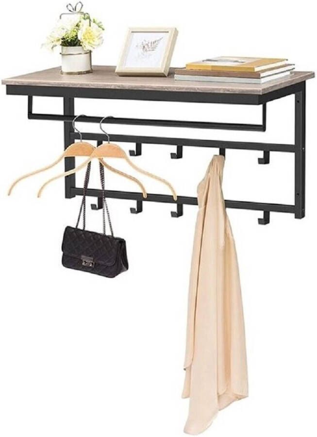 IN-HOMEXL IN.HOMEXL – Goodwill Kapstokken Kapstok met Haken voor Kledinghangers Industrieel Honingbruin met Zwarte Haken 80x30x42cm 10 Haken - Foto 2