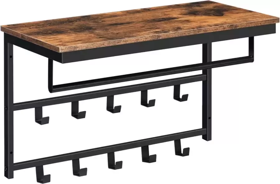 IN-HOMEXL IN.HOMEXL Julia Kapstokken Kapstok voor Kledinghangers Industrieel Vintage Bruin met Zwarte Haken 80x30x42cm 10 Haken