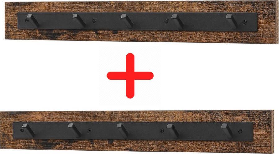 IN-HOMEXL IN.HOMEXL Kapstok Kapstokken met 10 Haken voor Kledinghangers Set van 2 Industrieel Vintage Bruin met Zwarte Haken Francis 67x4x4 5cm