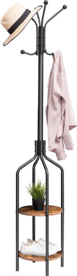 IN-HOMEXL IN.HOMEXL – Kapstokken Sitar Kapstok met Haken voor Kledinghangers Staande Kapstok met 2 Ronde Planken en 8 Haken Industriële Stijl met Stalen Frame Multifunctionele Opberger voor Kleding Sjaals Hoeden en Tassen 183 cm