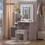 IN-HOMEXL IN.HOMEXL Kaptafel Cloudy Make up tafel Make up spiegel Kaptafel met spiegel en verlichting Toilettafel Met Kruk 135cm x 90cm x 36cm Wit Grijs - Thumbnail 2