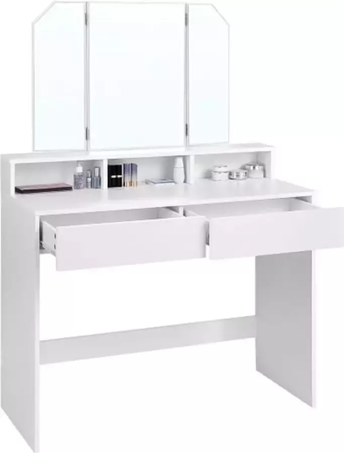 IN-HOMEXL IN.HOMEXL Layla Kaptafel Make up tafel Kaptafel met spiegel Toilettafel -Met lades 142 cm x 100 cm x 46 cm Wit