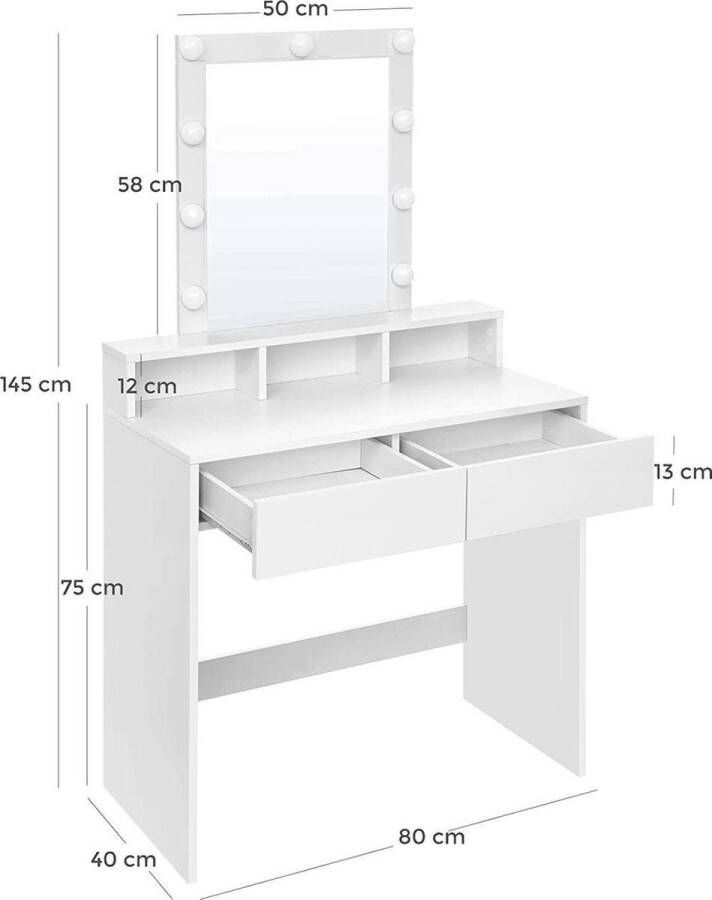 IN-HOMEXL IN.HOMEXL Layney Kaptafel Make up tafel Kaptafel met spiegel Toilettafel -Met lades 132 cm x 80 cm x 40 cm Wit