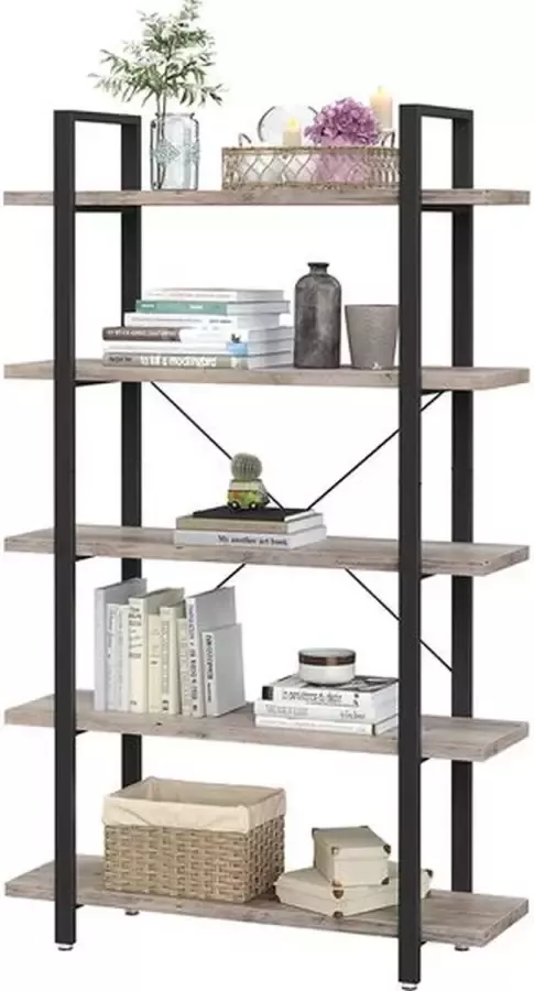 IN-HOMEXL IN.HOMEXL Molson Boekenkast Met 5 Niveaus Industrieel Grijs Zwart