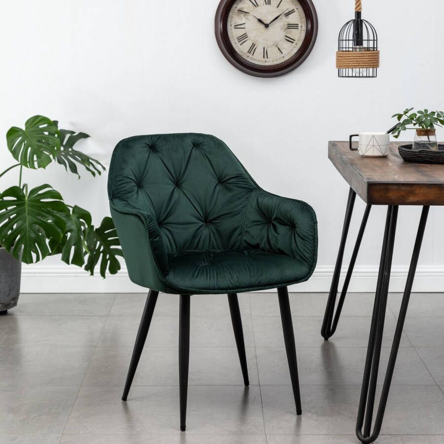 IN-HOMEXL IN.HOMEXL – Roseberry Groen Eetkamerstoel met armleuning Fluweel Stoel Eetstoelen Velvet Eetkamerstoel Metaalpoot Fluweel Stoelen Eetkamerstoel set van 2