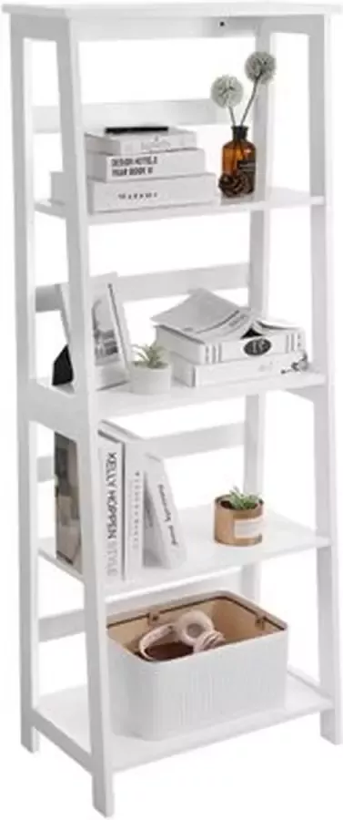 IN-HOMEXL IN.HOMEXL Samala Boekenkast Staande Kast Ladderkast Trapvormige Plank Met 4 Verdiepingen Badkamerrek Multifunctioneel Rek Voor Woonkamer Balkon Wit