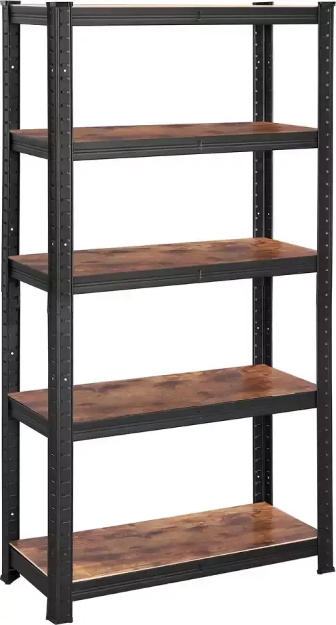 IN-HOMEXL IN.HOMEXL Stellingkast Opbergrek Yaoqi Set van 2- 5 Planken 650 kg Draagkracht 150 x 75 x 30 cm Metaal MDF RVS Zwart