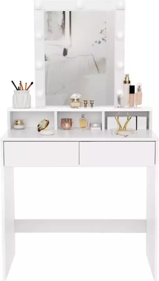 IN-HOMEXL IN.HOMEXL Stratis Led Kaptafel Make up tafel Make up spiegel Kaptafel met spiegel en verlichting -Toilettafel -Met lades 145 cm x 80 cm x 40 cm Wit