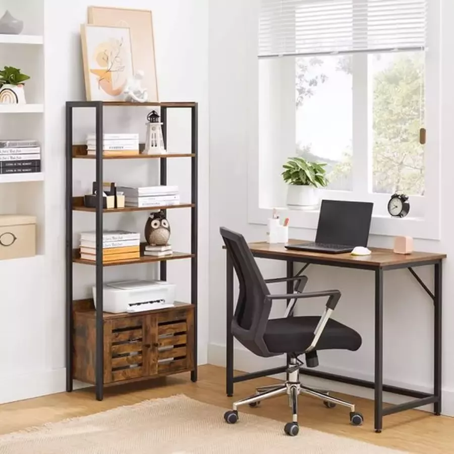IN-HOMEXL IN.HOMEXL Verikat Boekenkast Opbergkast Industrieel Design Voor Slaapkamer Woonkamer Keuken Met 2 Lamellendeuren 4 Planken Multifunctioneel Vintage Bruin-Zwart