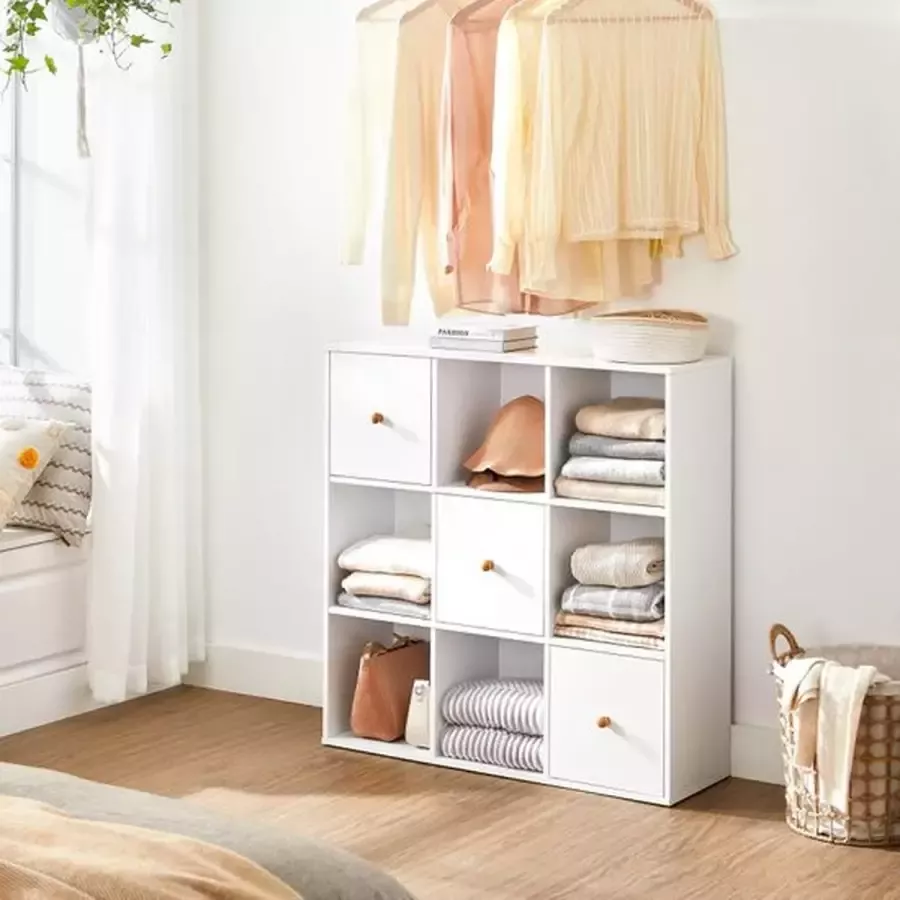 IN-HOMEXL IN.HOMEXL Wiltts Boekenkast Kantoorkast Boekenkast Staand Rek Met 3 Deuren Met 9 Kubussen Voor Kantoor Werkkamer Woonkamer Kinderkamer Modern Wit