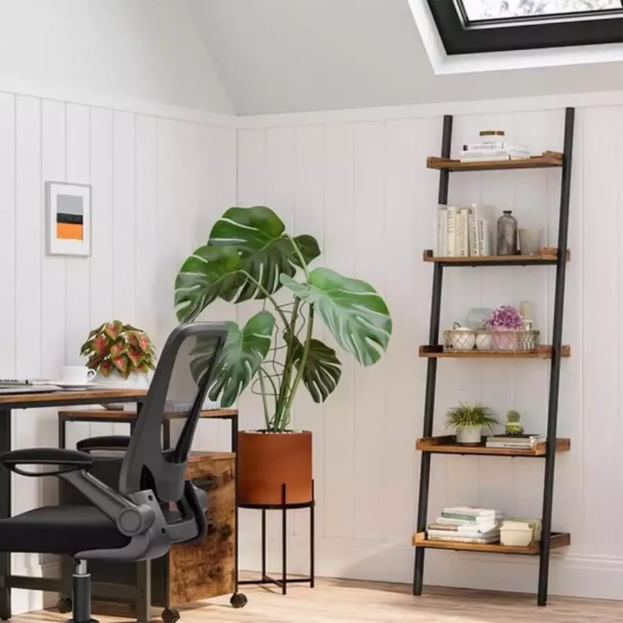 IN-HOMEXL IN.HOMEXL Zandi Wandrek Boekenrek Ladderrek Met 5 Legplanken -186 x 64 x 34 cm Zwart