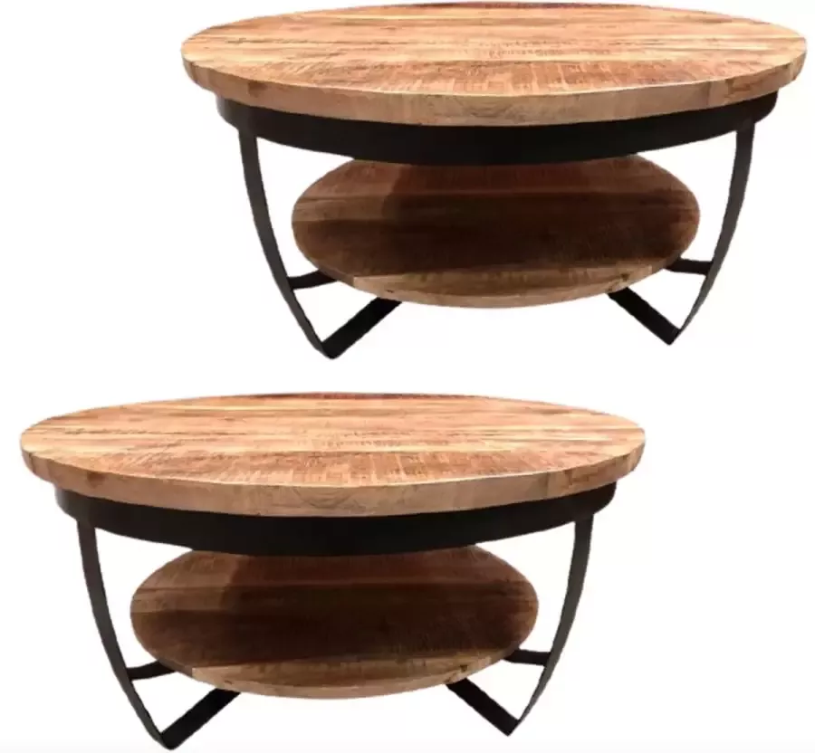 In Round Mangohout Salontafel – ø70cm – 2 Stuks – Rond Industrieel Hout – Ronde Bijzettafel – Salontafels – Mango Tafel Salon Tafeltje – Woonkamer Huiskamer – Bijzettafeltje – Industriele Koffietafel – Vintage – Houten