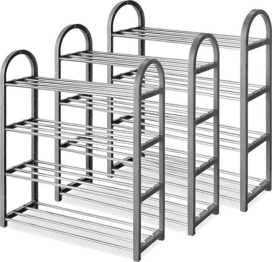 In Round Ruimtebesparend Schoenenrek – 3 pack Grijs Chroom – 4 Laags – Voor 8 Paar Schoenen – Schoenenplank – Shoe Rack – Storage Kast– Shelf Rek Opbergen – Schoenenkast Opbergrekje – Metaal Kunststof Schoenrek – Schoenrekje