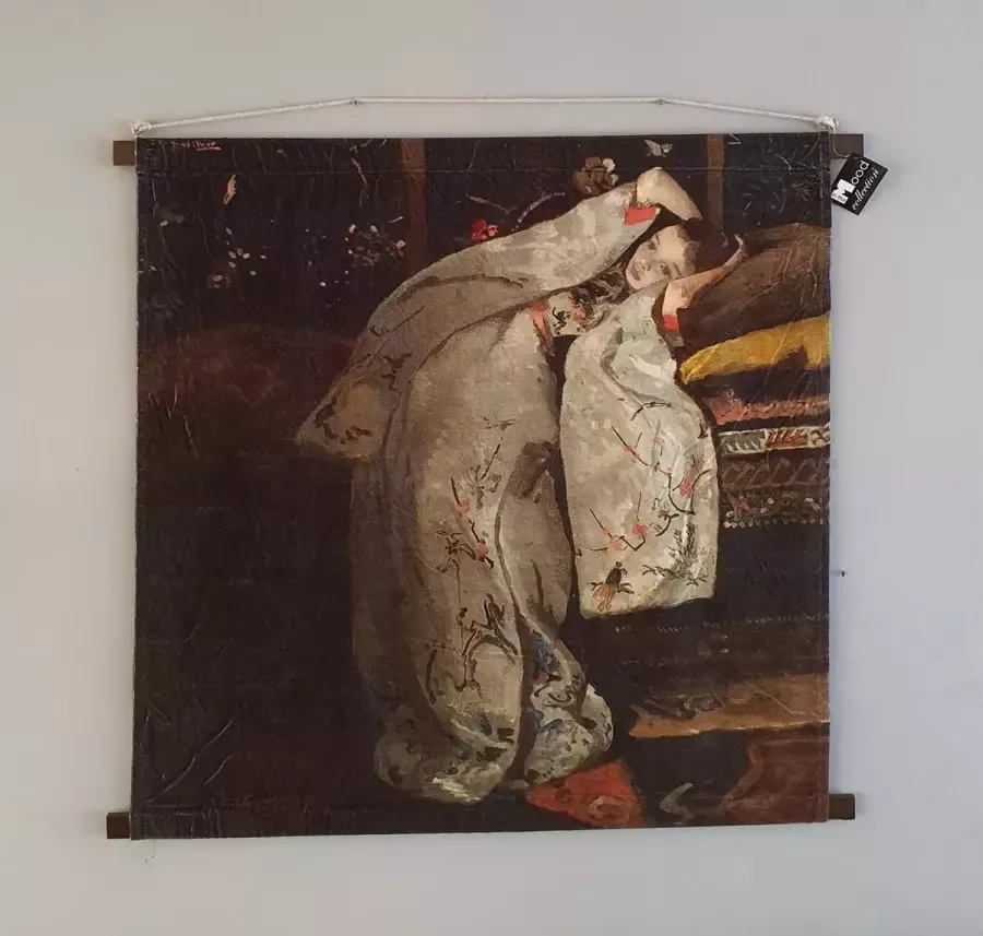 In The Mood Collection Wandkleed Wanddoek Meisje Zwart 90x90 cm Meisje in bed velvet