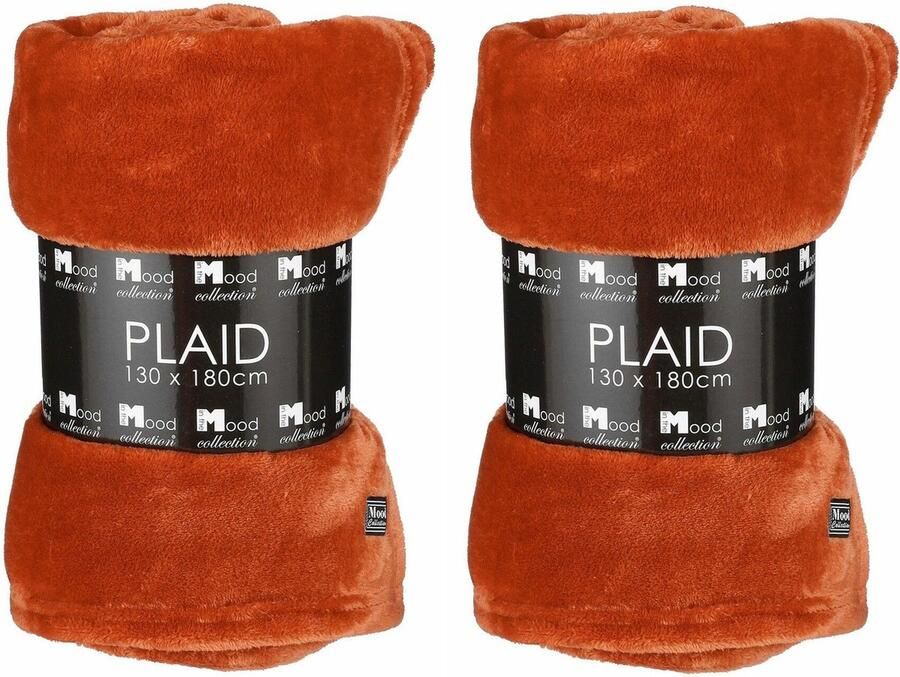In The Mood Fleece deken 2x stuks cognac bruin 130 x 180 cm polyester fleeceplaid Bank deken plaid