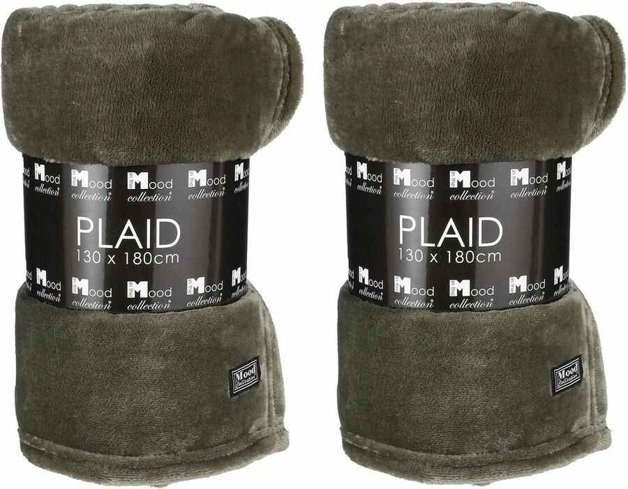 In The Mood Fleece deken 2x stuks donkergroen 130 x 180 cm polyester fleeceplaid Bank deken plaid