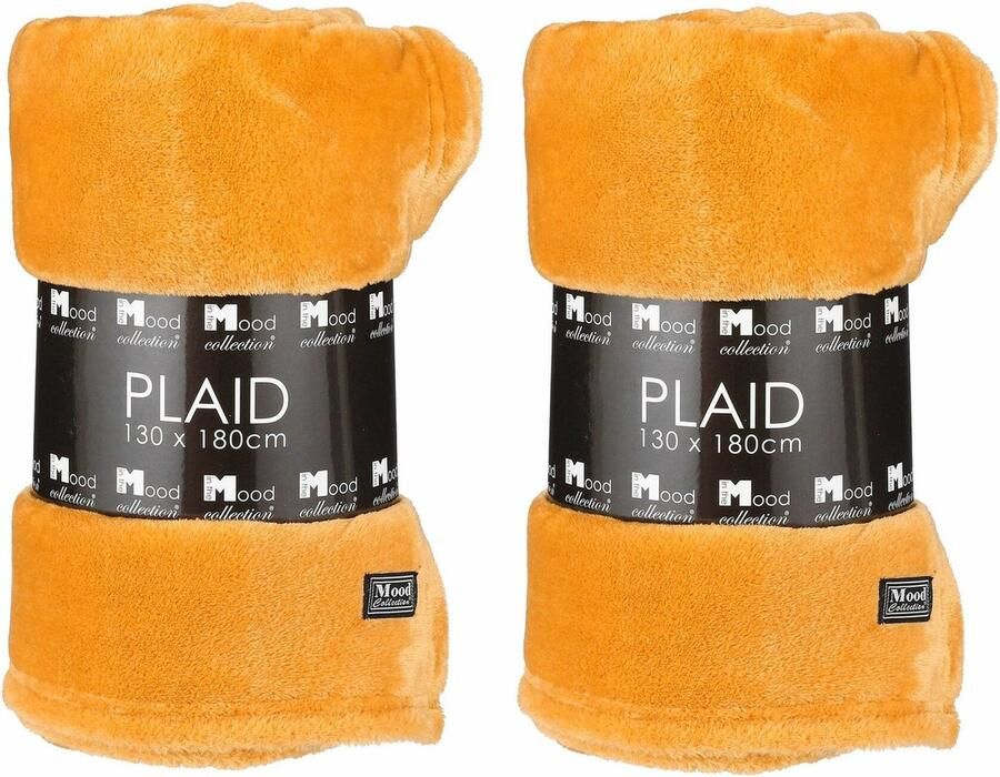 In The Mood Fleece deken 2x stuks honing geel 130 x 180 cm polyester fleeceplaid Bank deken plaid