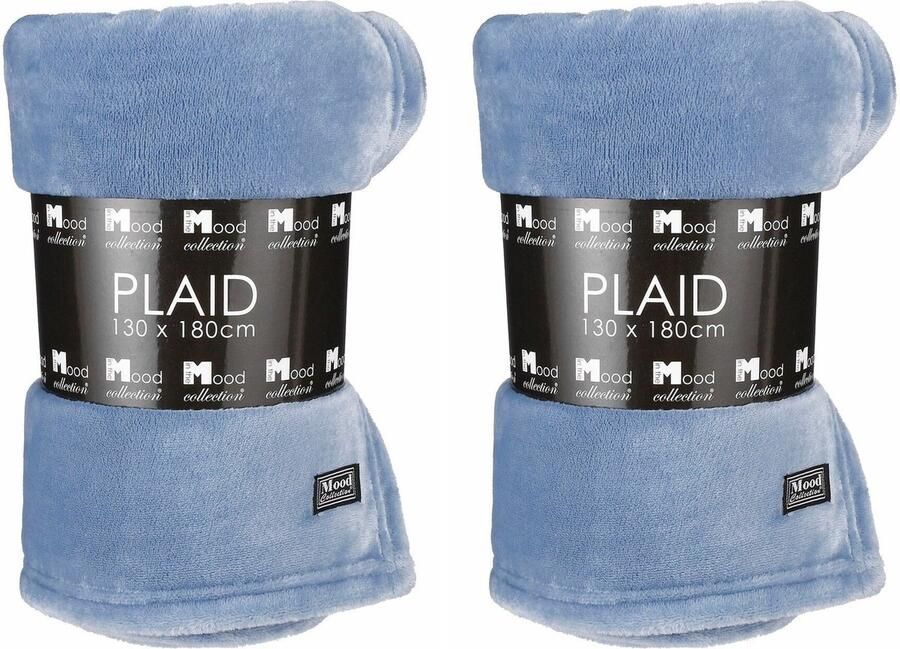 In The Mood Fleece deken 2x stuks koren blauw 130 x 180 cm polyester fleeceplaid Bank deken plaid