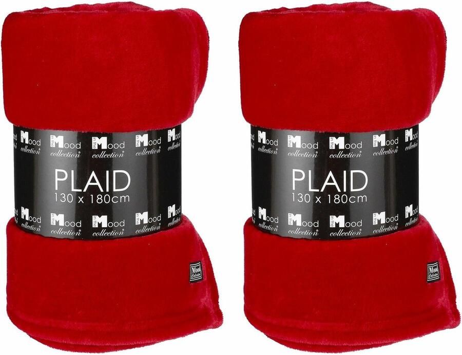 In The Mood Fleece deken 2x stuks rood 130 x 180 cm polyester fleeceplaid Bank deken plaid