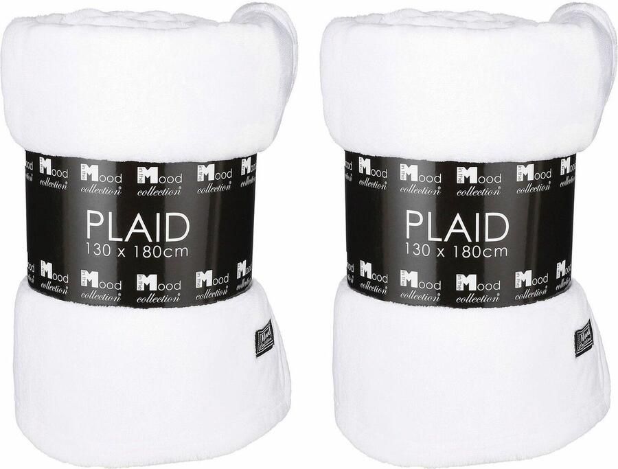 In The Mood Fleece deken 2x stuks wit 130 x 180 cm polyester fleeceplaid Bank deken plaid
